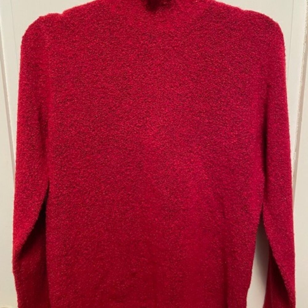 Sigrid Olsen Mock Turtleneck Chunky Knit Sweater Red With Frilly Edges small